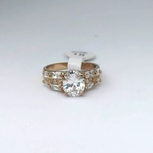 14k Real White Gold Plated Ring Gem Crystal 8.5 US